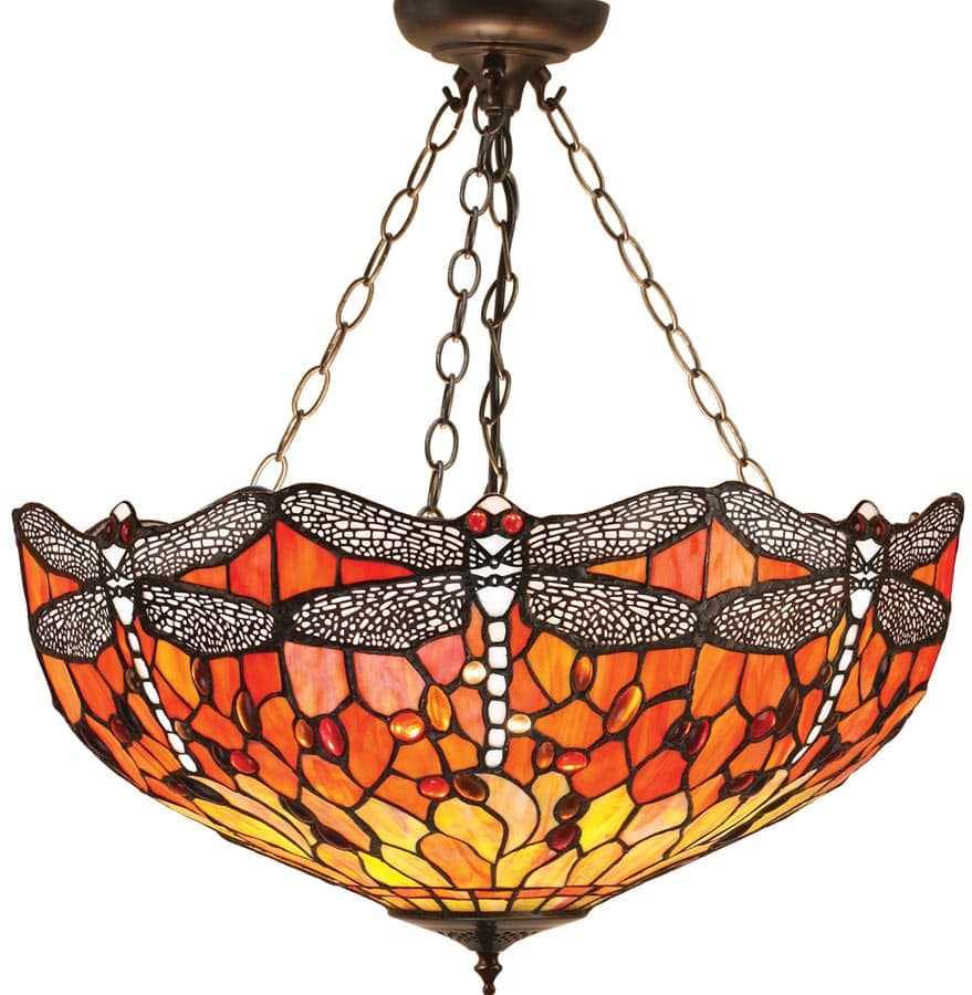 Flame Dragonfly Medium 3 Lamp Tiffany Pendant Uplighter