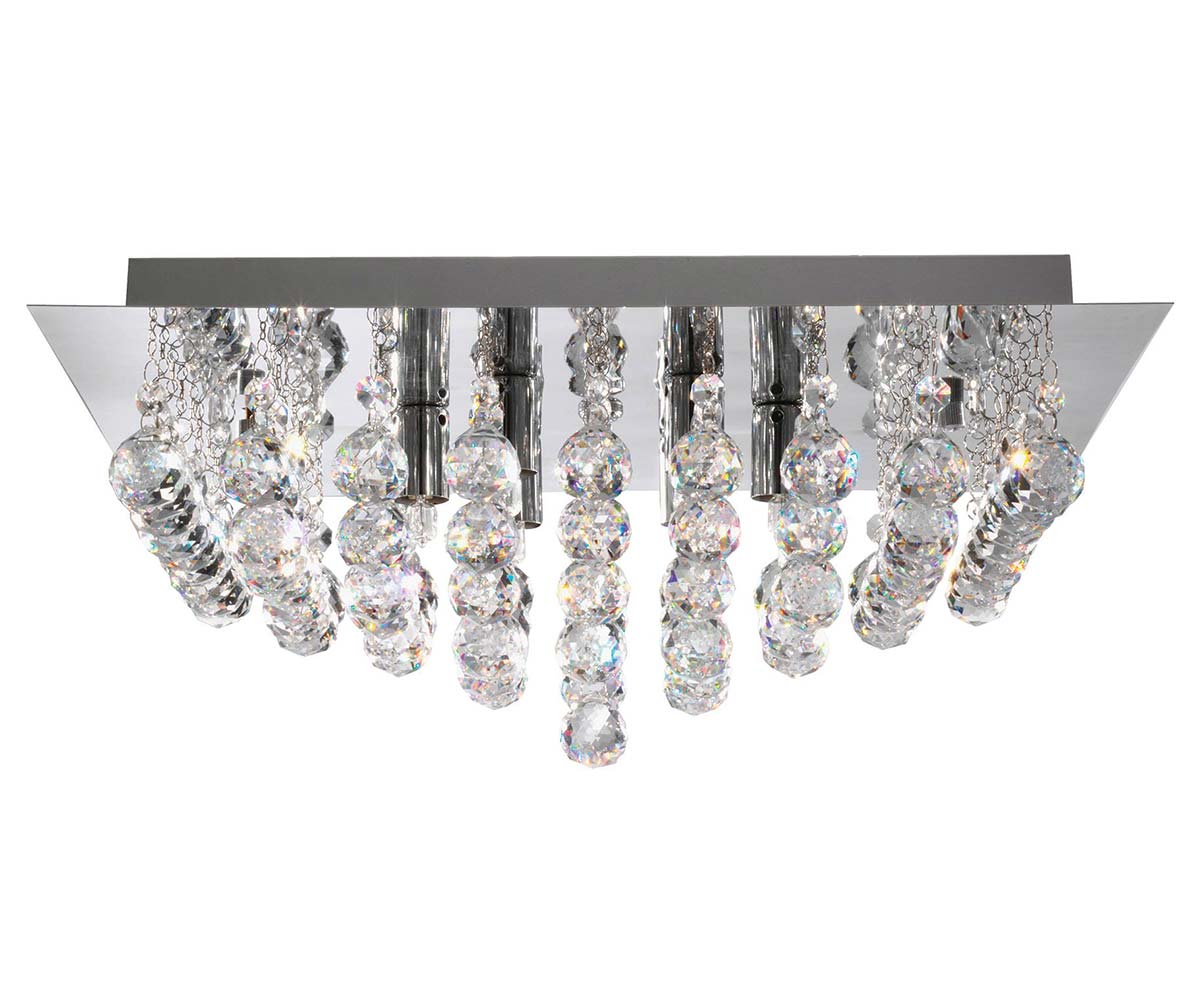 Hanna Crystal Square 8 Light Large Flush Ceiling Light Chrome