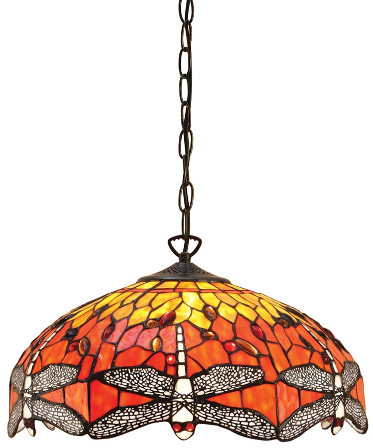 Flame Dragonfly Medium 3 Lamp Tiffany Pendant Light