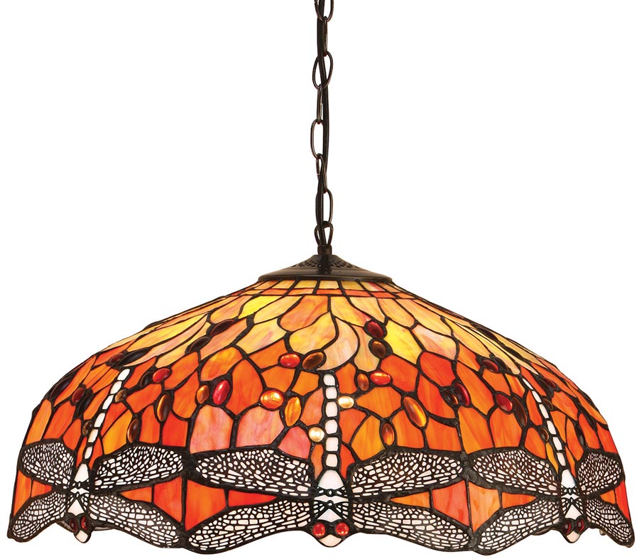 Flame Dragonfly Large 3 Lamp Tiffany Pendant Light