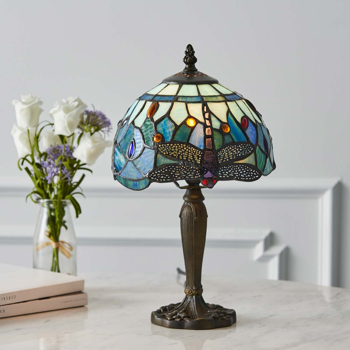 Blue Dragonfly Mini Tiffany Table Lamp 20cm Traditional