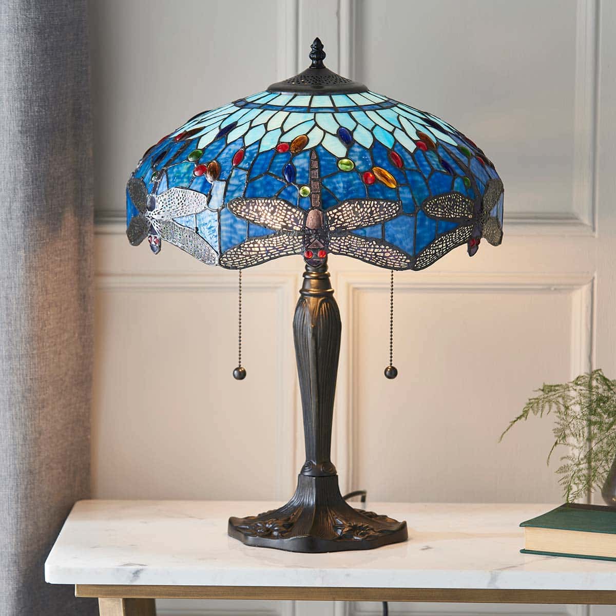 Blue Dragonfly Medium 2 Light 41cm Tiffany Table Lamp