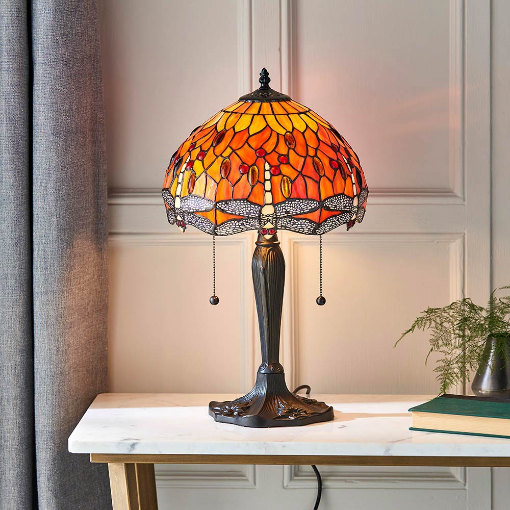 Flame Dragonfly Small 2 Light 30cm Tiffany Table Lamp