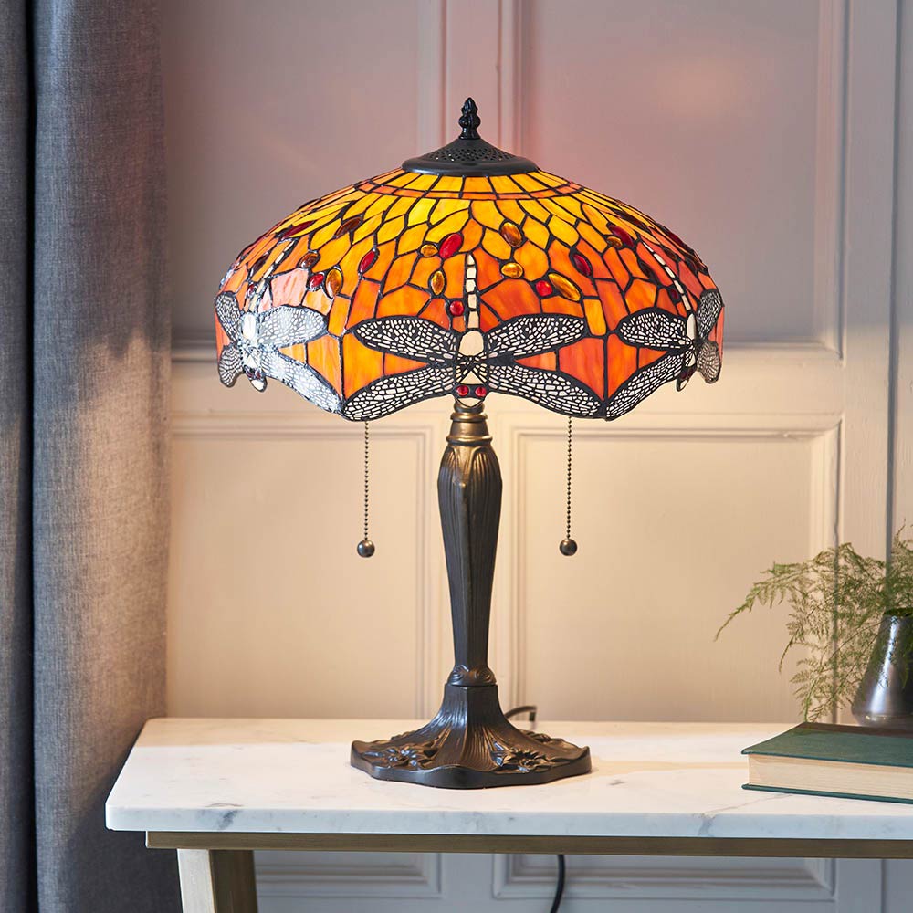 Flame Dragonfly Medium 2 Light 40cm Tiffany Table Lamp