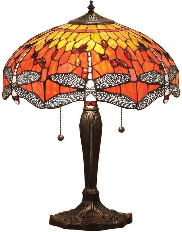 Flame Dragonfly Medium 2 Light 40cm Tiffany Table Lamp