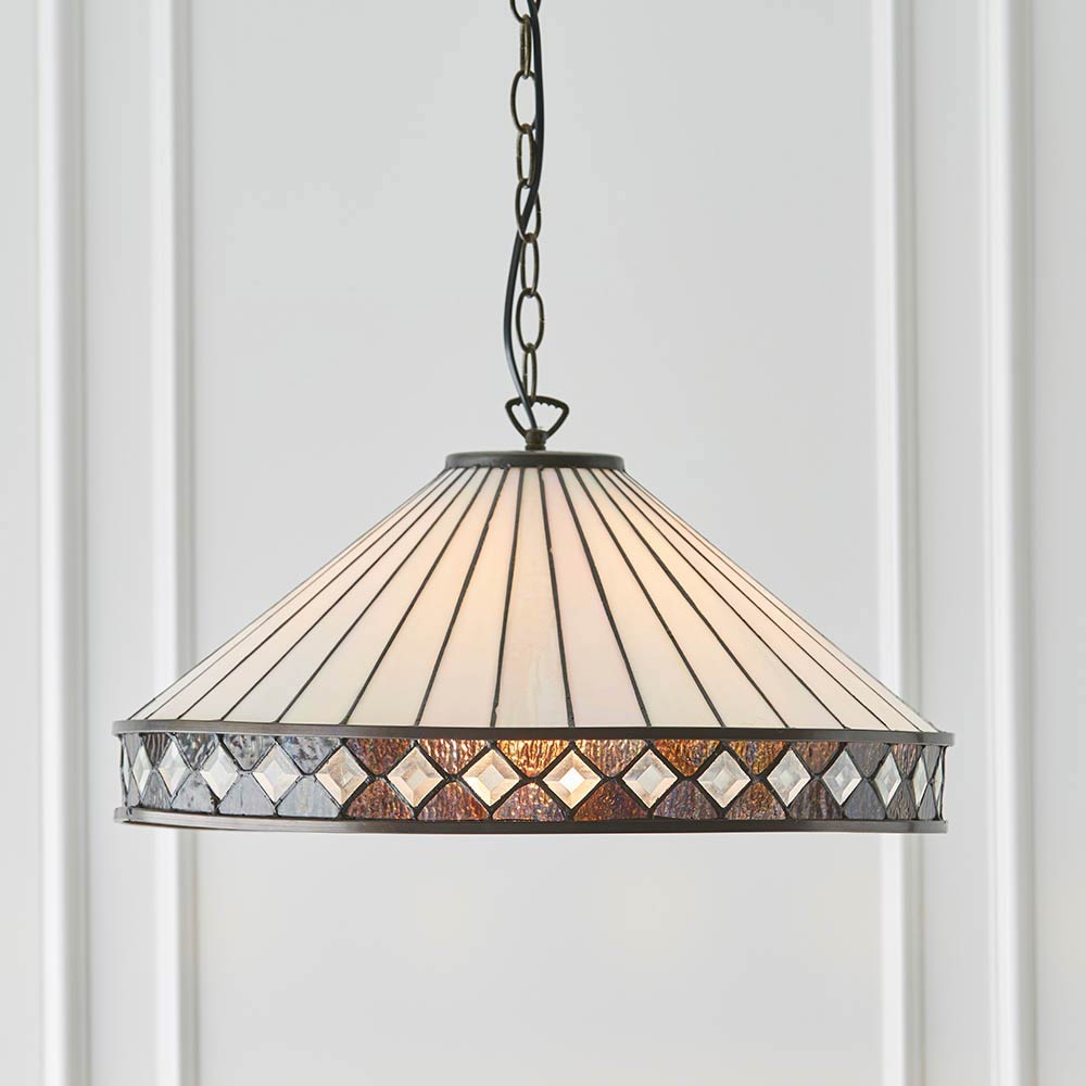 Fargo Large 1 Light Art Deco Style Tiffany Pendant Lamp