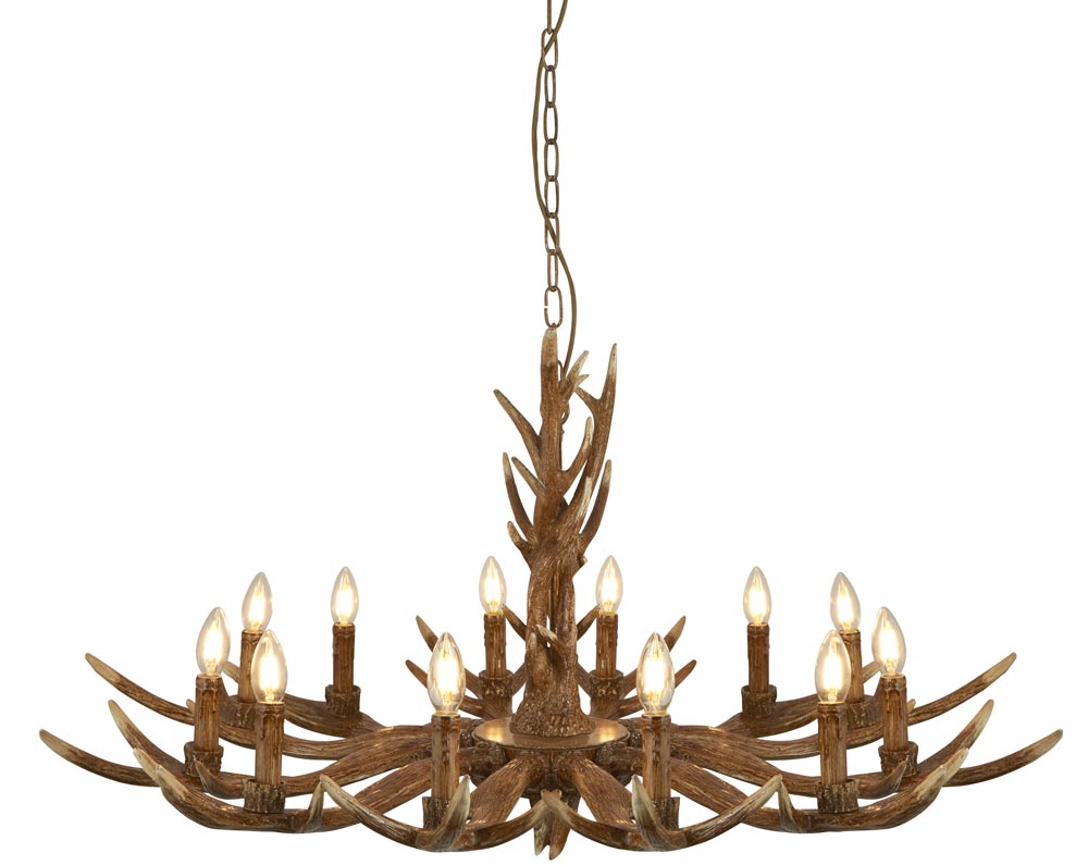 Stag Large 12 Light Weathered Antler Style Rustic Chandelier