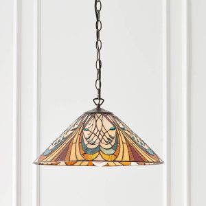Hector medium Art Nouveau Tiffany pendant light, in panelled room.
