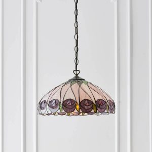 Hutchinson medium Mackintosh rose Tiffany pendant light, shown in panelled room.