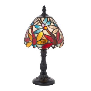 Lorette mini Tiffany table lamp on white background lit