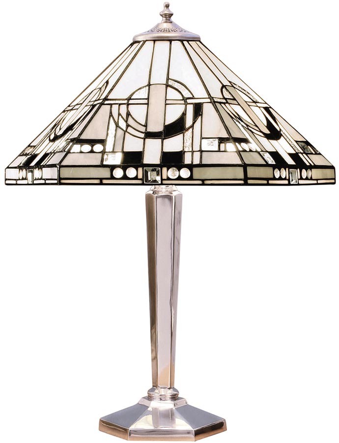 Metropolitan Polished Aluminium Base Art Deco Tiffany Table Lamp