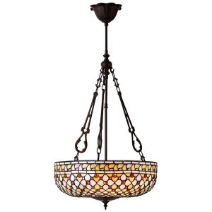 Mille Feux large 3 lamp Tiffany pendant ceiling uplighter on white background