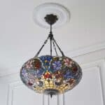 Large Sullivan 3 Lamp Floral Tiffany Pendant Uplighter