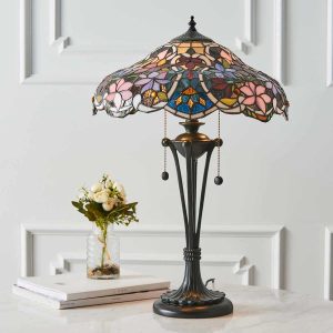 Sullivan 2 light floral Tiffany table lamp on lounge table