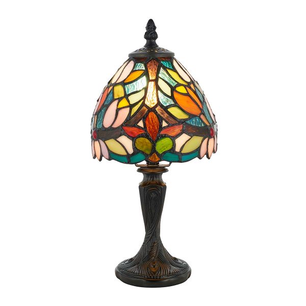 Sylvette mini Tiffany table lamp on white background lit