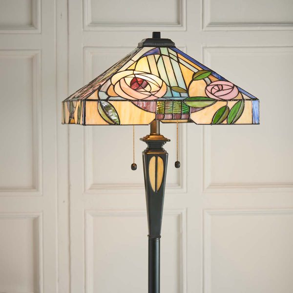 Willow rose 2 light Tiffany floor lamp showing top half