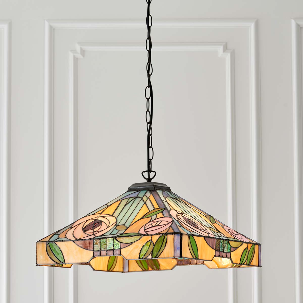 Willow Rose 3 Lamp Large Tiffany Pendant Light