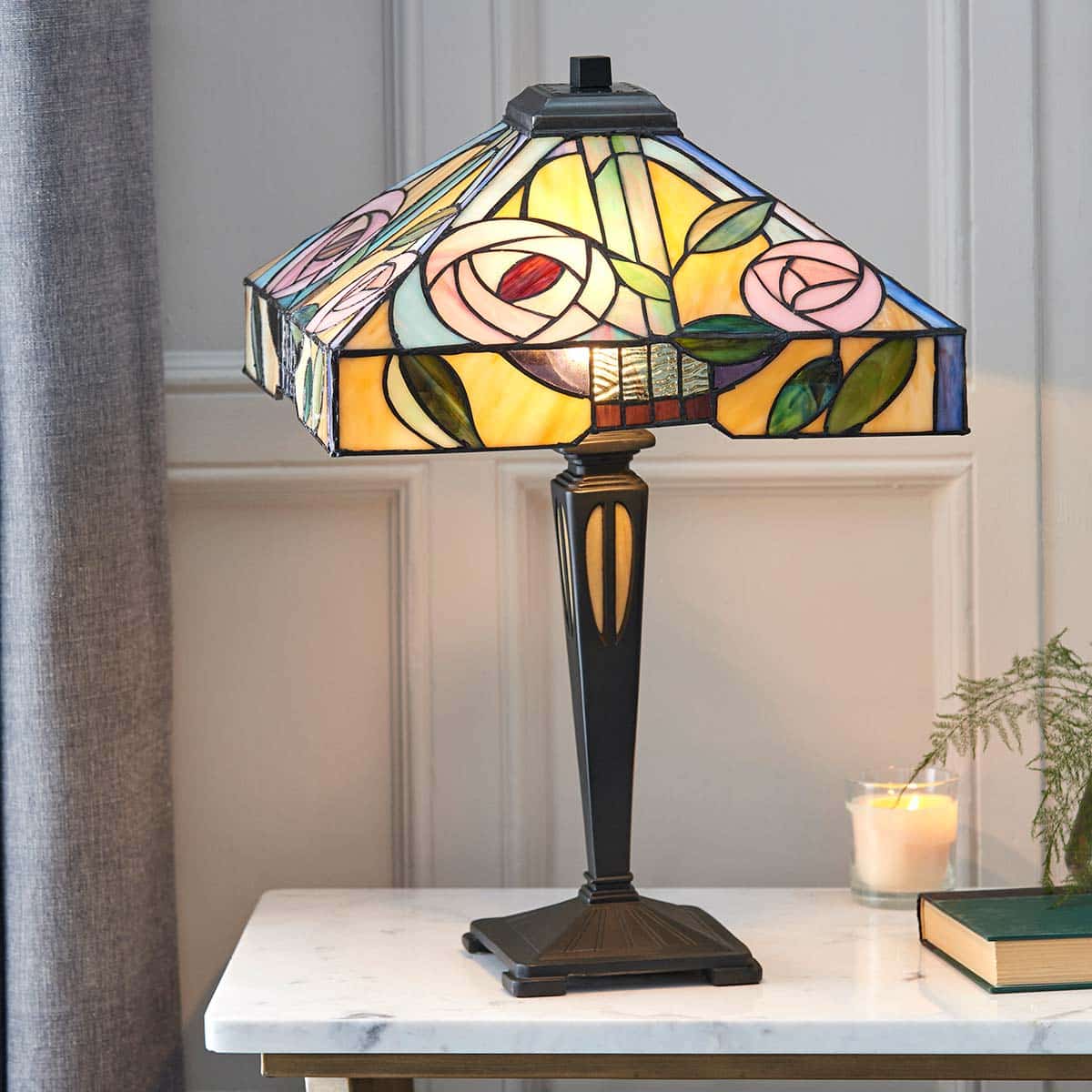 Willow Rose Design 2 Light Tiffany Table Lamp Medium