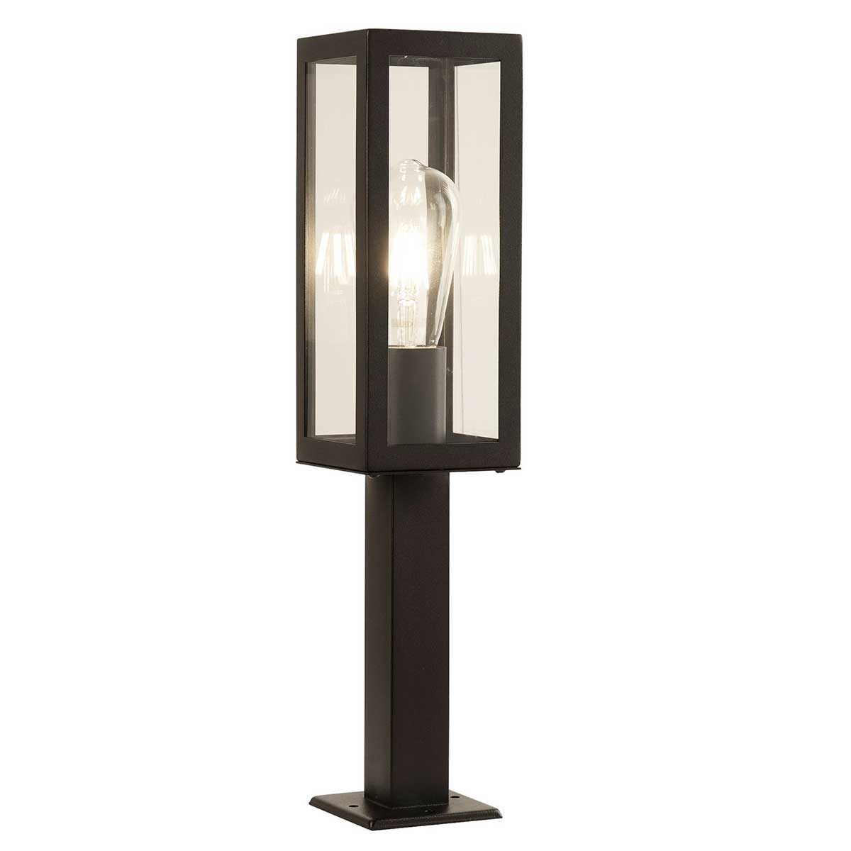 Box Rectangular 45cm Outdoor Bollard Matt Black Clear Glass IP44