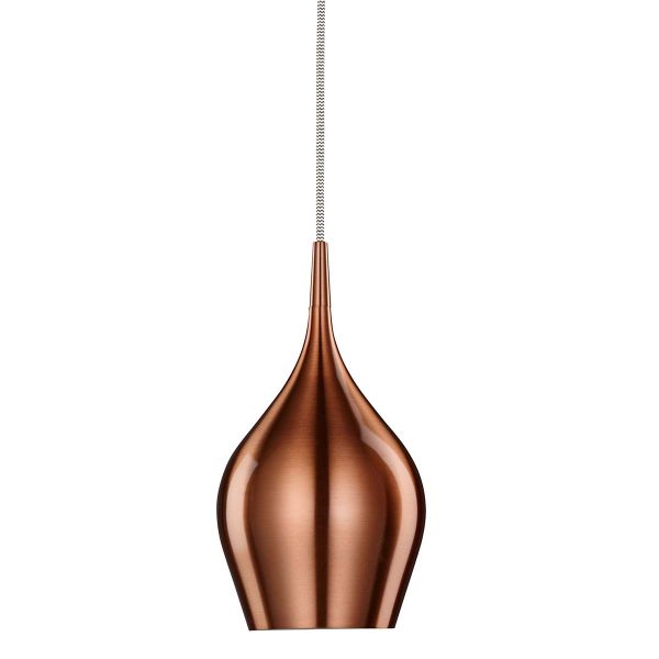 Vibrant 12cm diameter single ceiling pendant in copper finish on white background