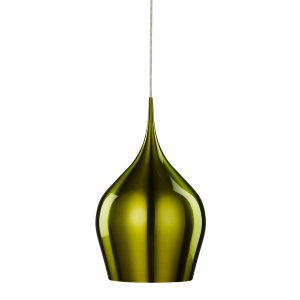 Vibrant 26cm diameter single light ceiling pendant in green on white background