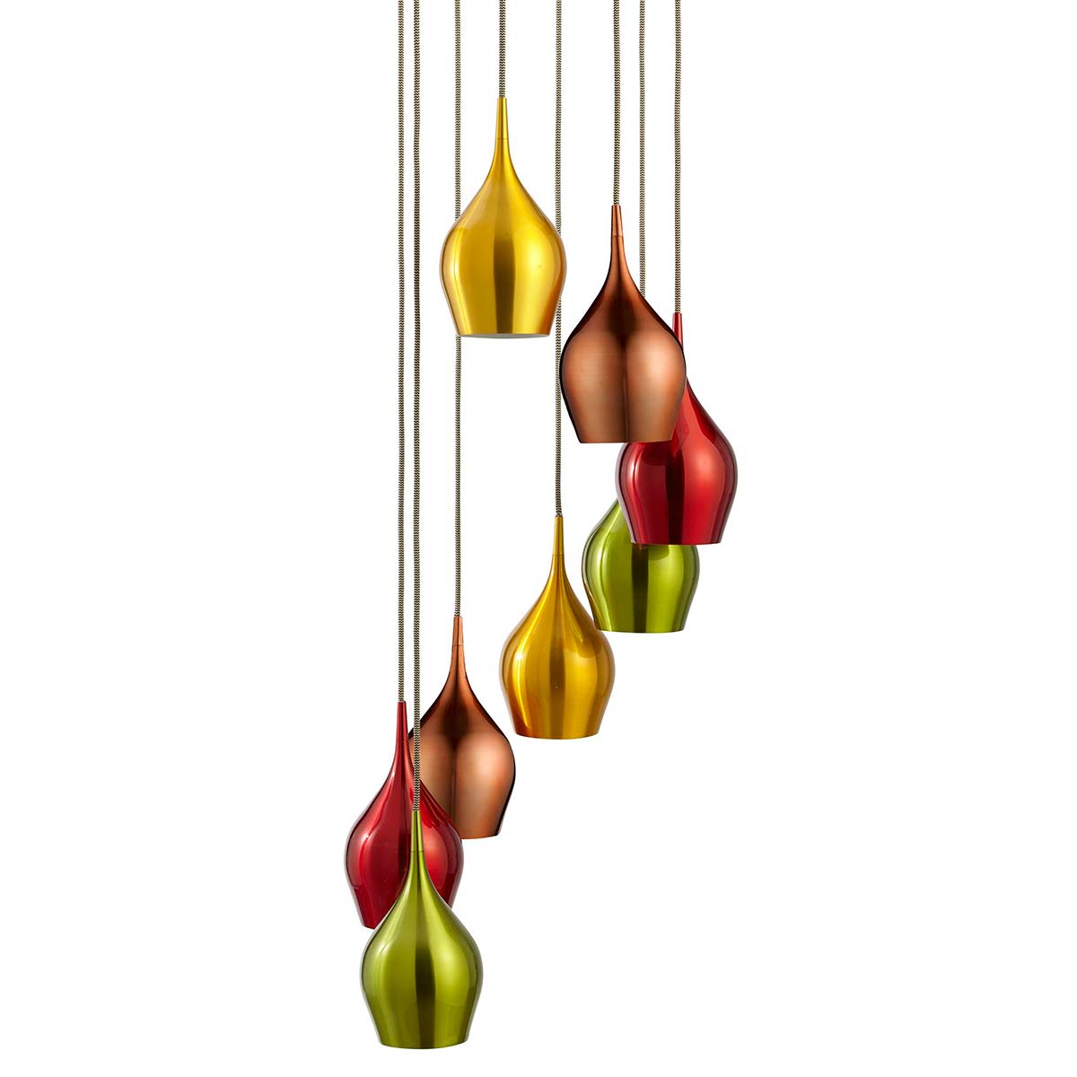 Vibrant 8 Light Cluster Pendant Multi-Coloured Shades