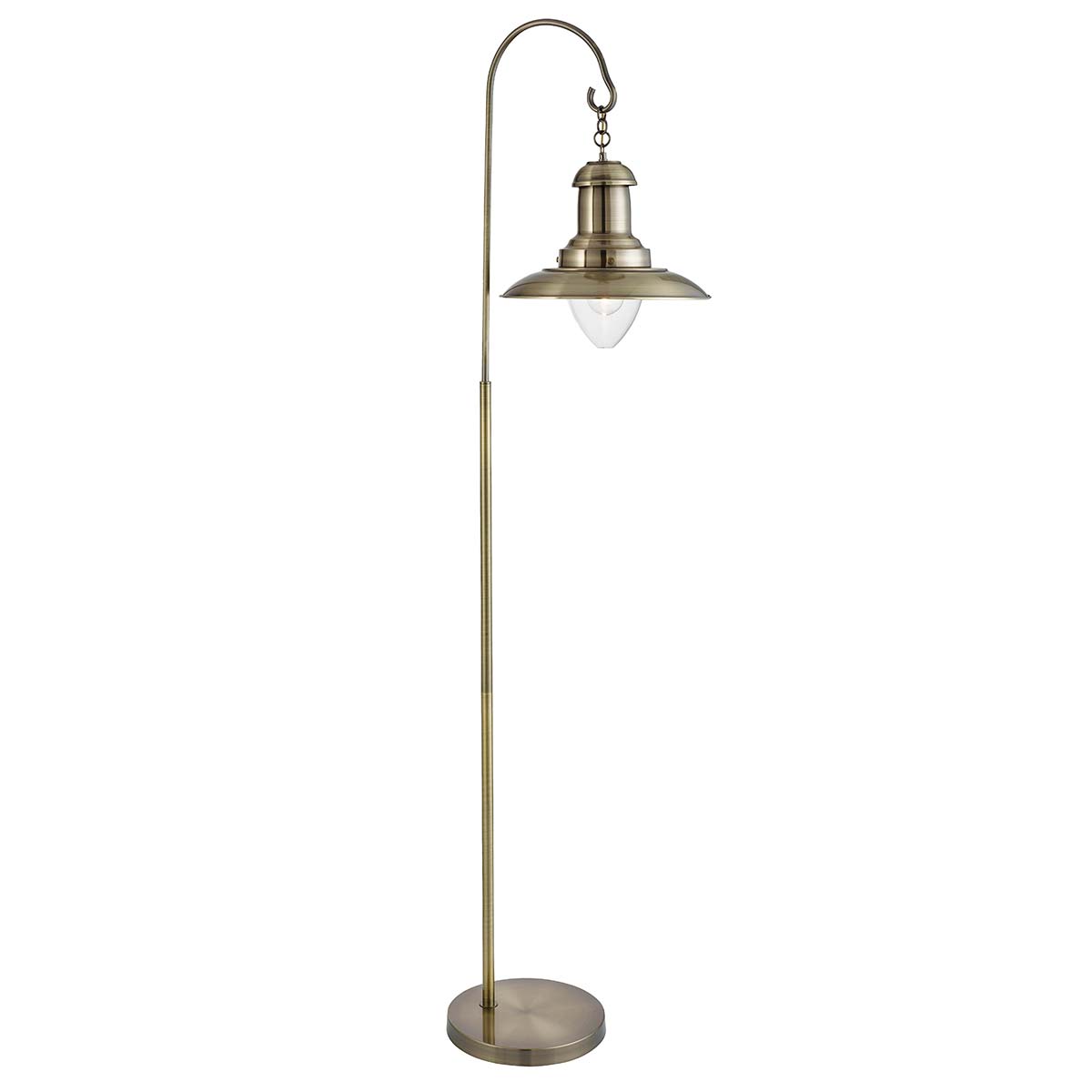 Fisherman Floor Lamp Antique Brass Clear Glass Shade