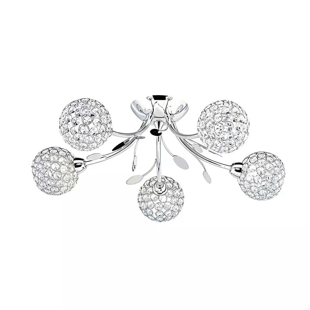 Bellis II Polished Chrome 5 Light Semi Flush With Clear Glass Shades