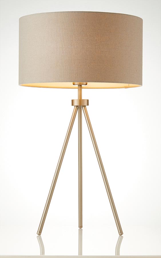 Tri 1 Light Tripod Table Lamp Matt Nickel Grey Linen Shade