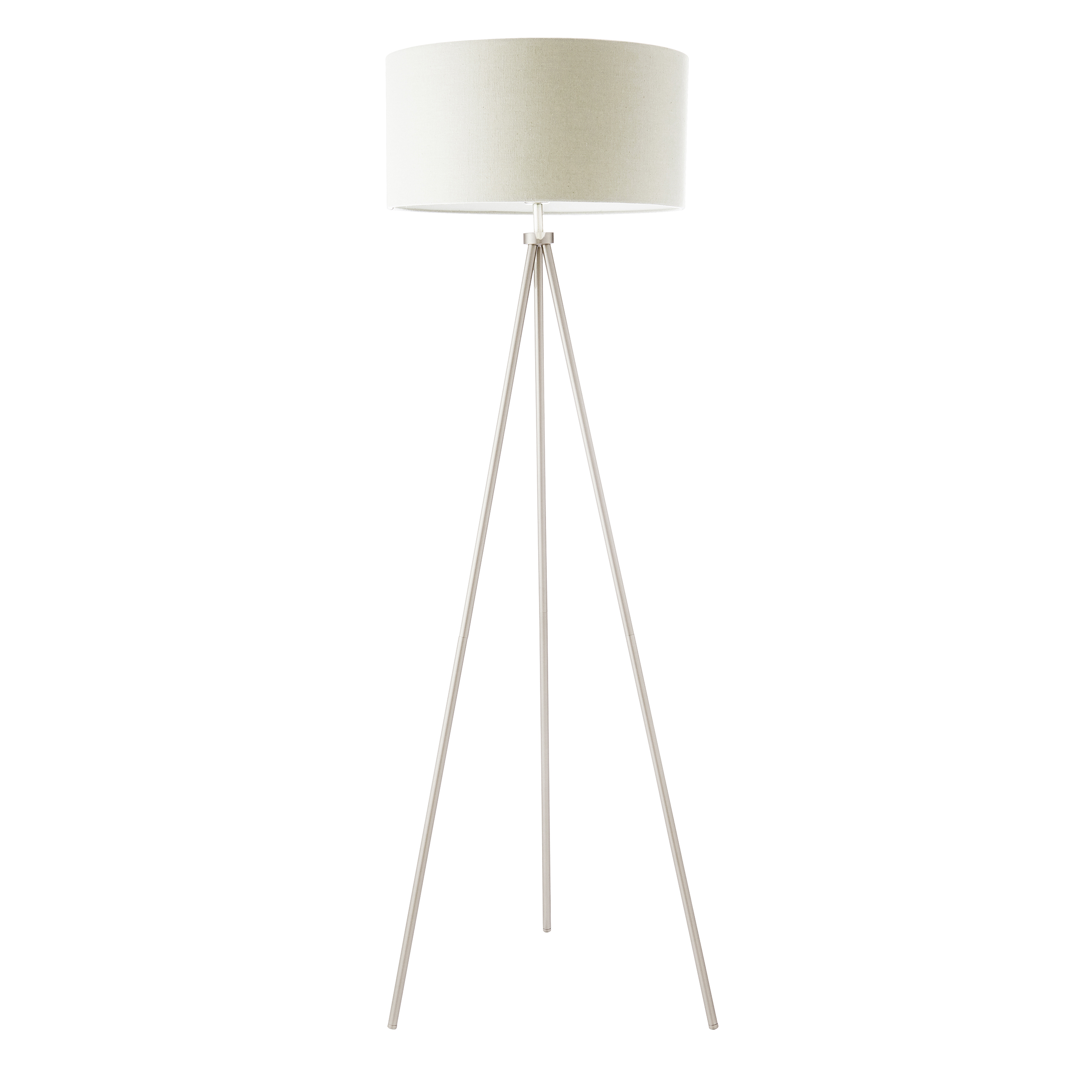 Tri 1 Light Tripod Floor Lamp Matt Nickel Grey Linen Shade