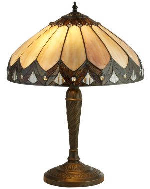 Pearl 2 light Tiffany table lamp twisted brass base