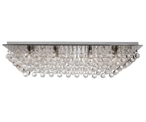 Hanna crystal 8 light flush rectangular ceiling light in polished chrome on white background