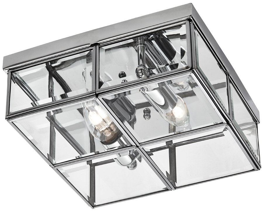 Box Flush Mount 2 Light Ceiling Light Chrome Bevelled Glass