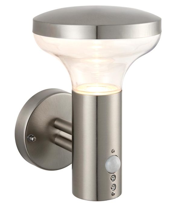 Roko 1 light outdoor PIR wall light in brushed 316 stainless steel IP44