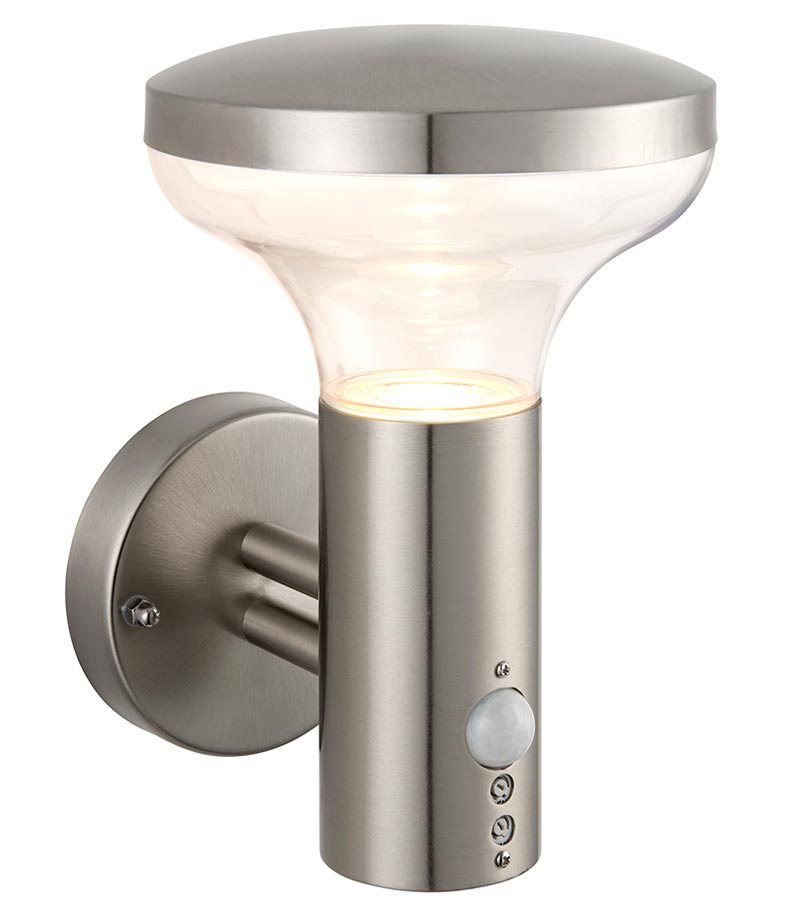 Roko 1 Light Outdoor PIR Wall Light Brushed 316 Stainless Steel IP44