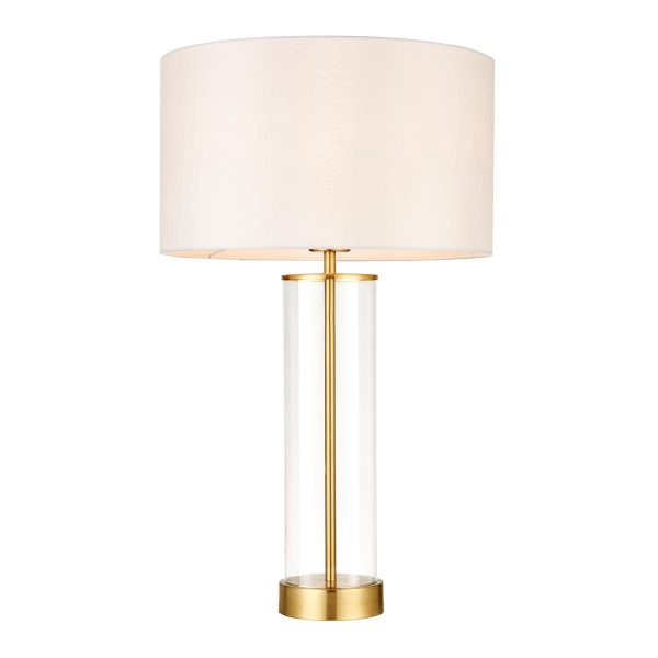 Lessina touch dimmer table lamp in brushed brass on white background