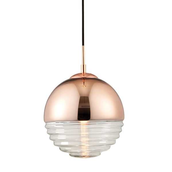 Paloma 1 Light Pendant Polished Copper Ribbed Glass