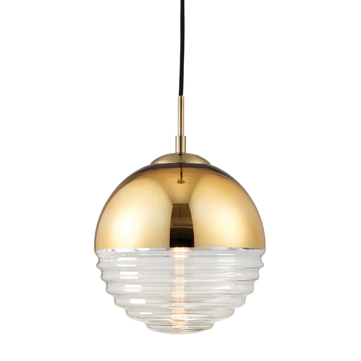 Paloma 1 Light Pendant Polished Gold Ribbed Glass