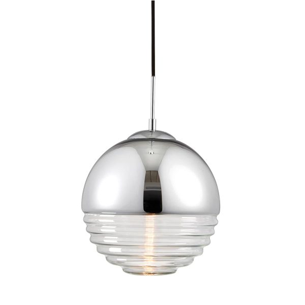 Paloma 1 light pendant in polished chrome, half height on white background