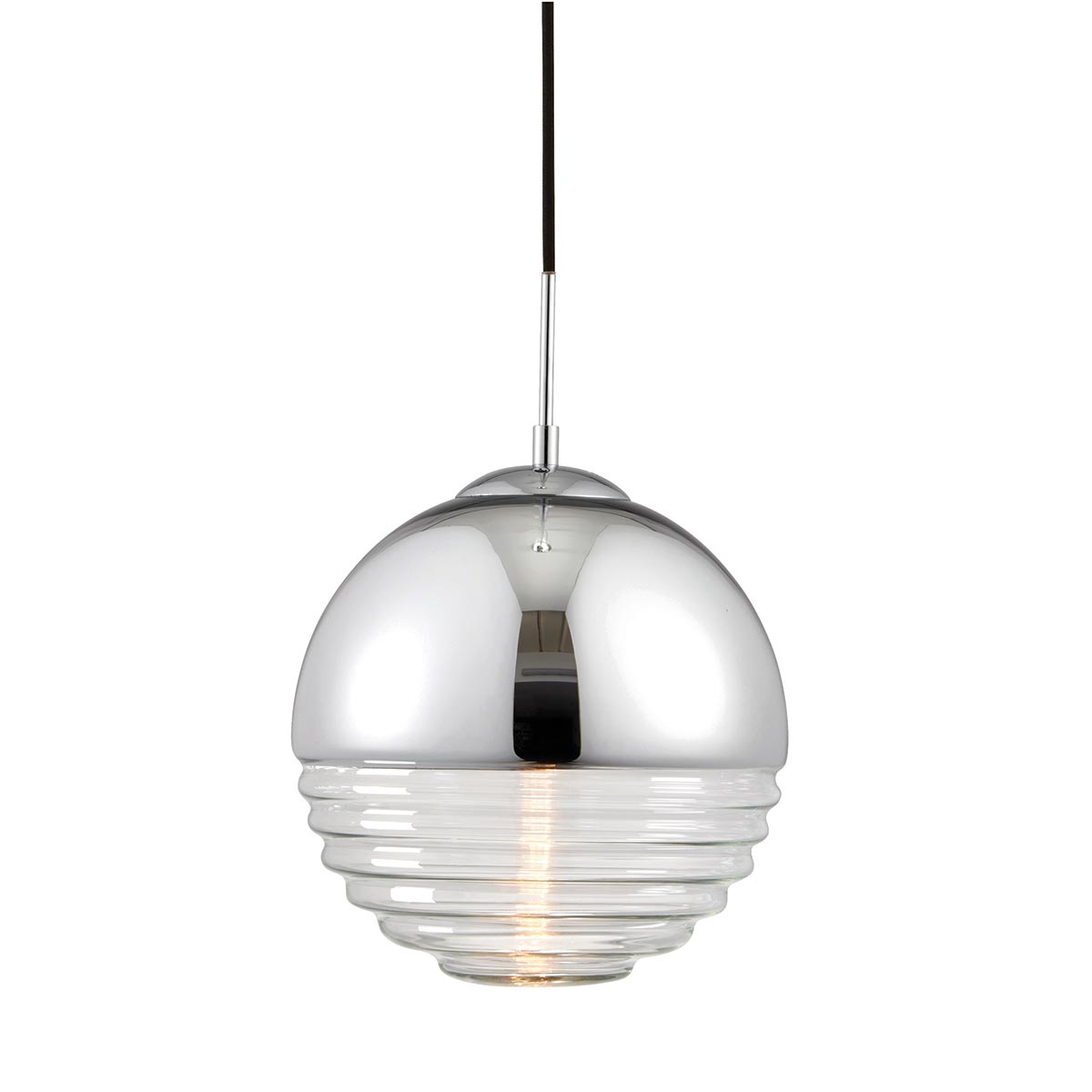 Paloma 1 Light Pendant Polished Chrome Ribbed Glass