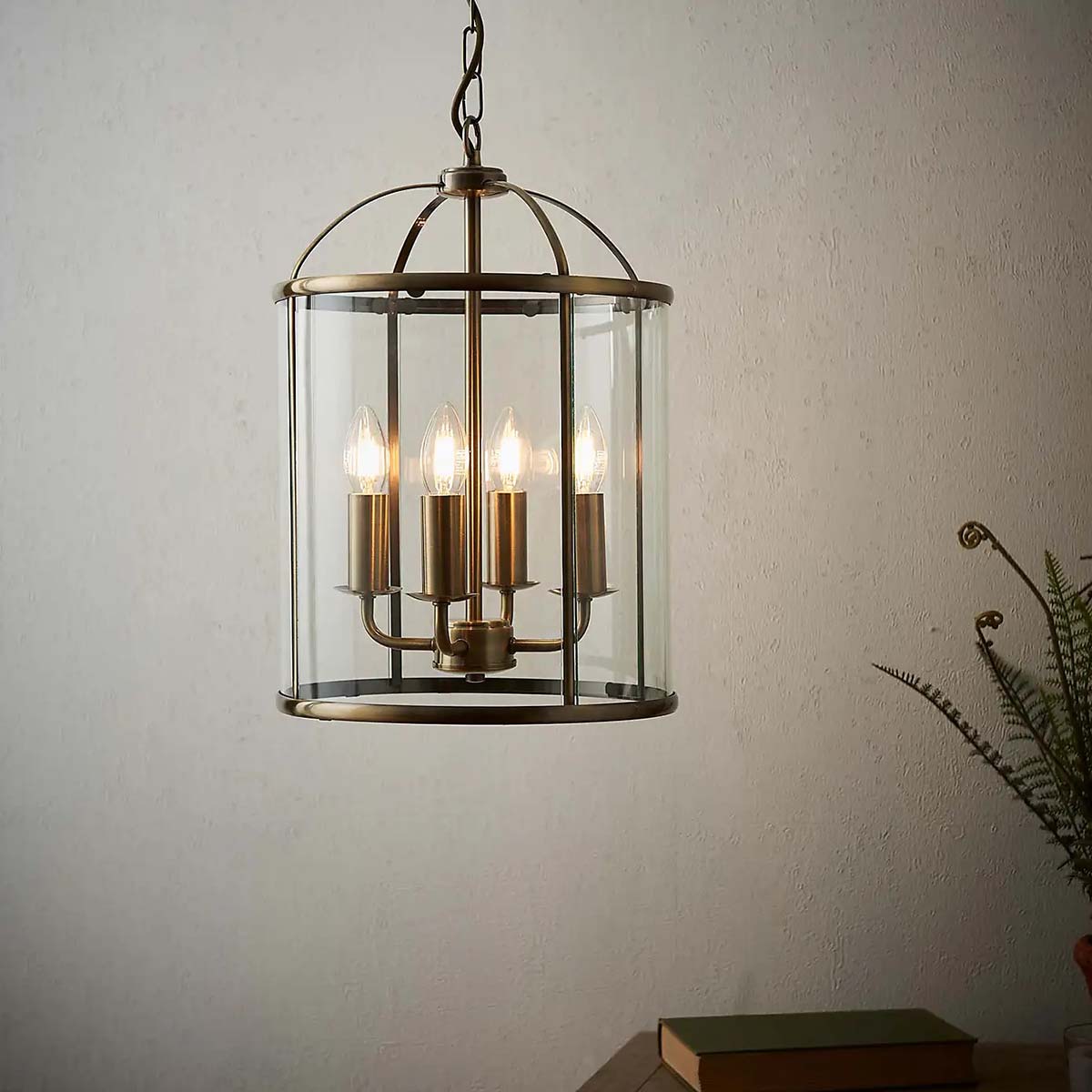 Endon Lambeth 4 Light Pendant Lantern Antique Brass