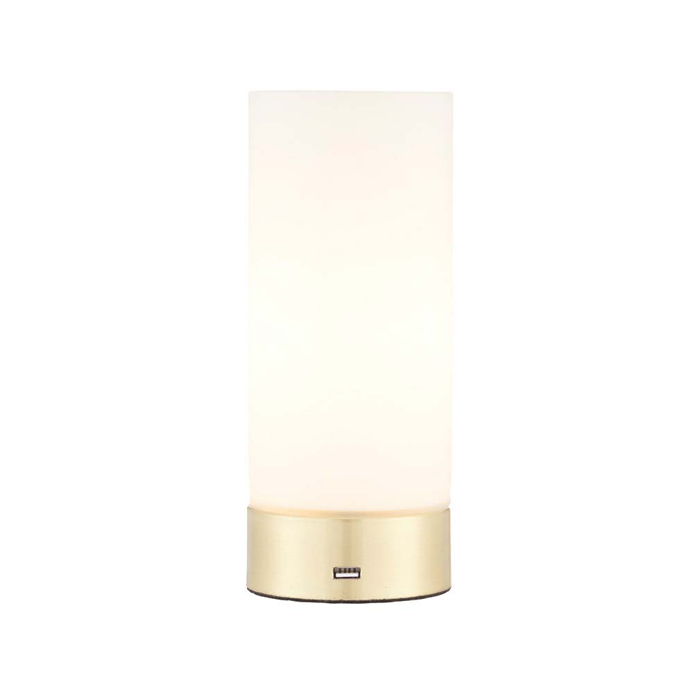 Endon Dara Touch Dimmer Table Lamp USB Opal Glass Brushed Brass