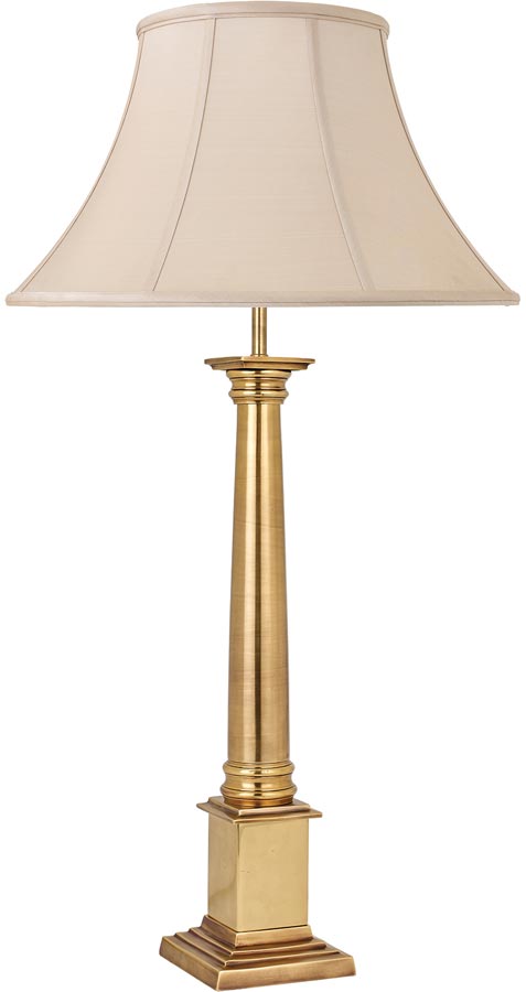 Nelson Traditional Solid Brass Column, Large Antique Brass Table Lamps