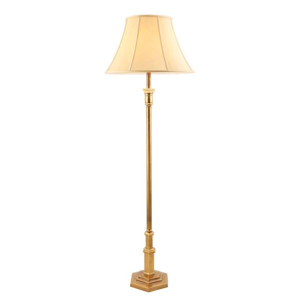 Canterbury traditional solid brass floor lamp base, with shade on white background