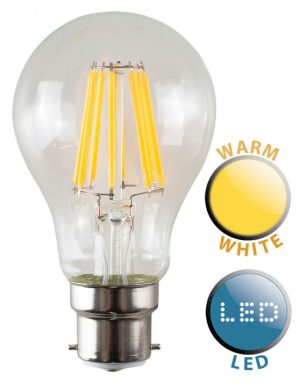 BC/B22 Filament 6w LED GLS Light Bulb Warm White 660 Lumen