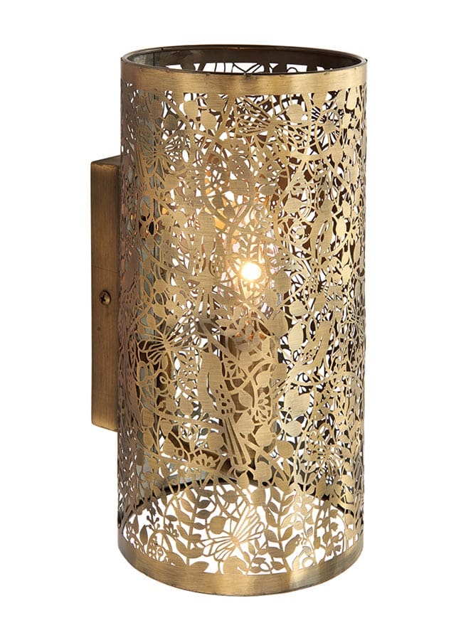 Secret Garden 1 Light Filigree Steel Wall Light Antique Brass