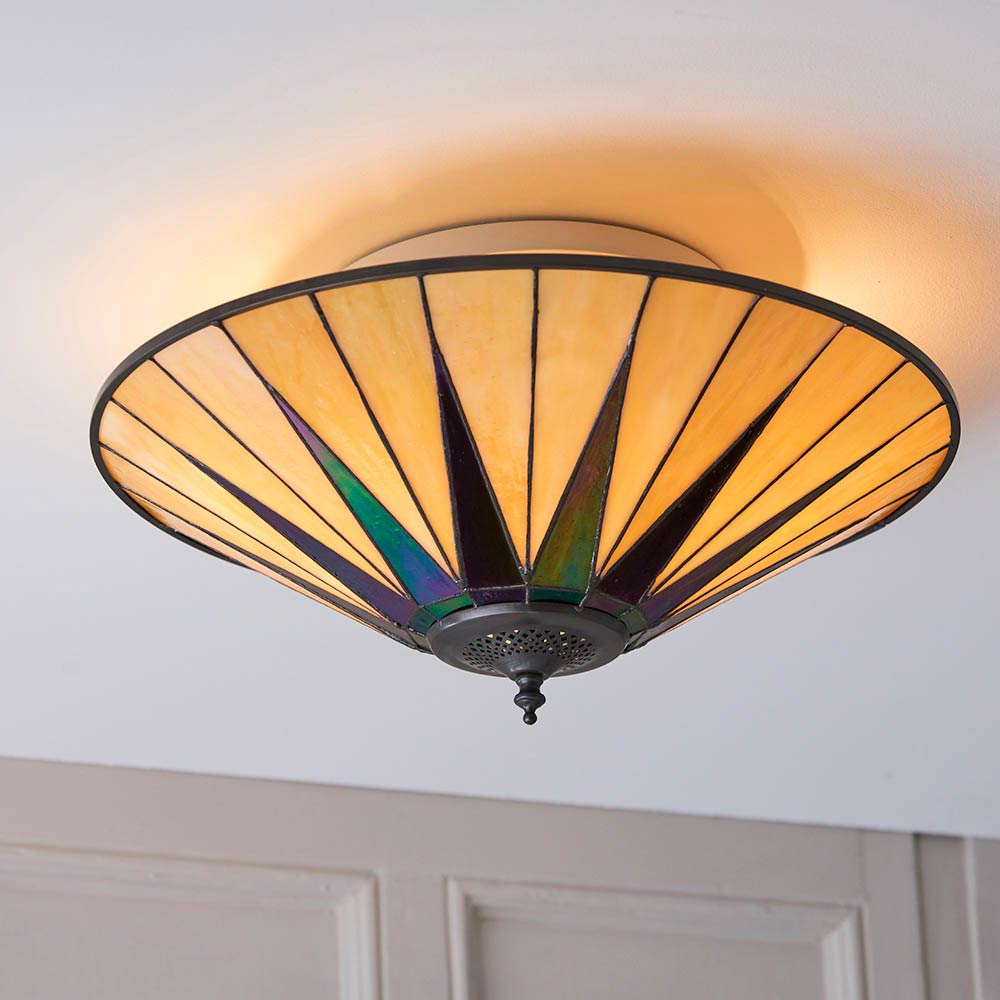 Dark Star Tiffany Large 2 Lamp Flush Art Deco Style Ceiling Light