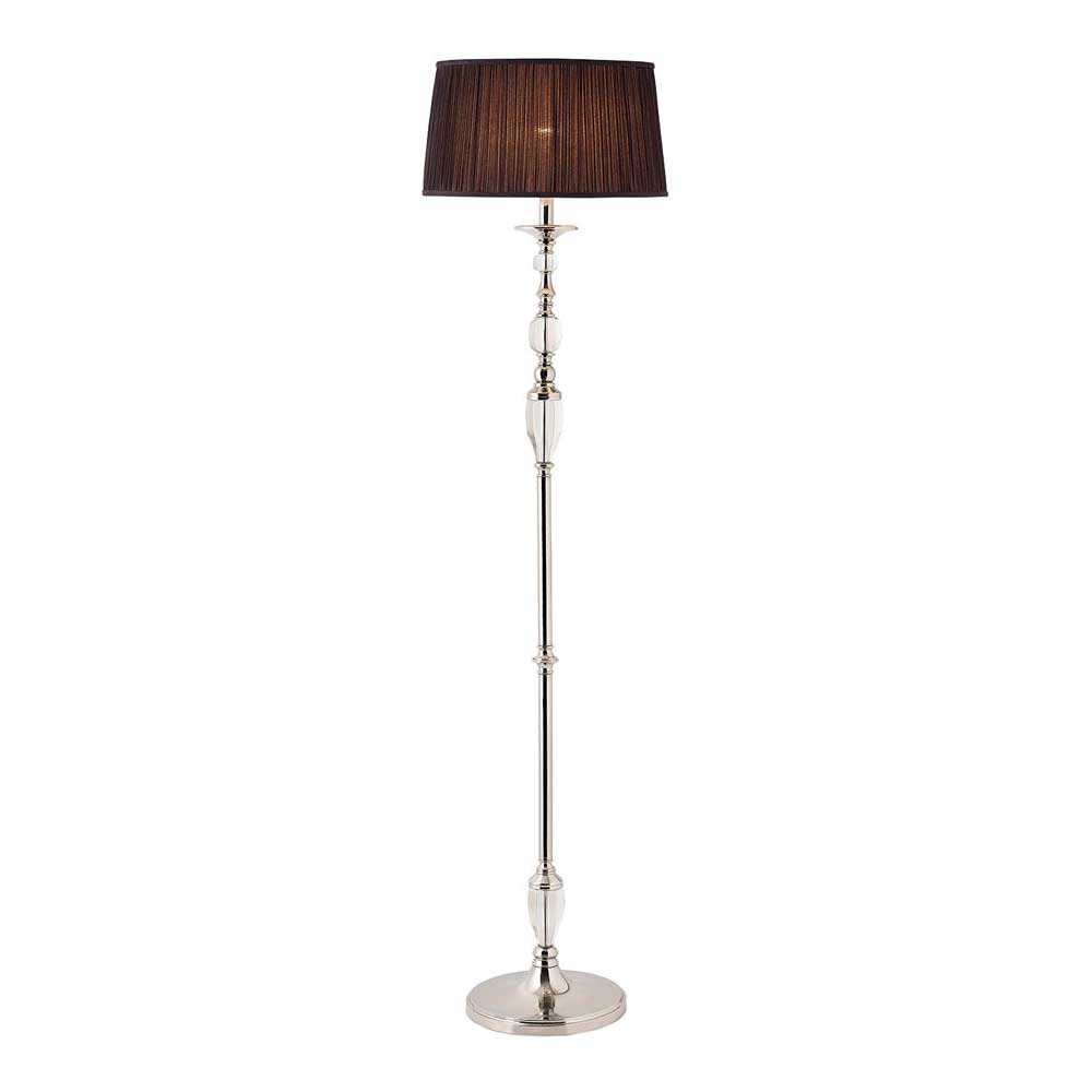 Polina Polished Nickel Crystal Floor Lamp With Black Shade