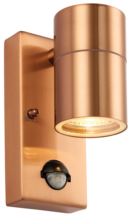 Palin Copper Finish Outdoor Wall Down Light With PIR Sensor Universal Lighting