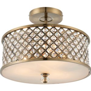 Hudson 3 Light Crystal Drum Semi Flush Ceiling Light Antique Brass